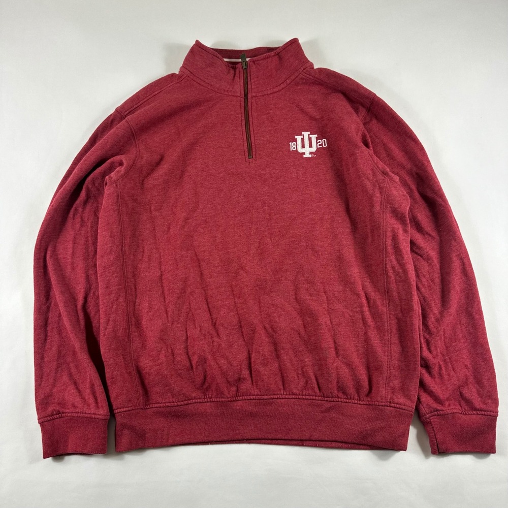 League Indiana University Mens XL Quarter Zip Sweatshirt‎ Red Sports College